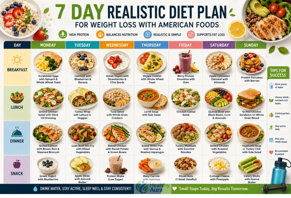 7 Day Realistic Diet Plan for Weight Loss With American Foods your-7-day-healthy-diet-plan-for-weight-loss